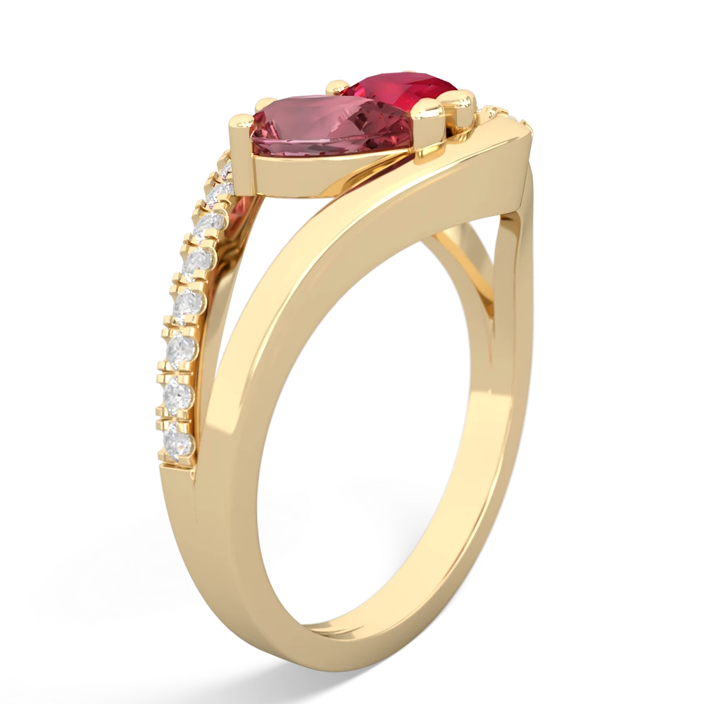 Pink Tourmaline Nestled Heart Keepsake 14K Yellow Gold ring R5650