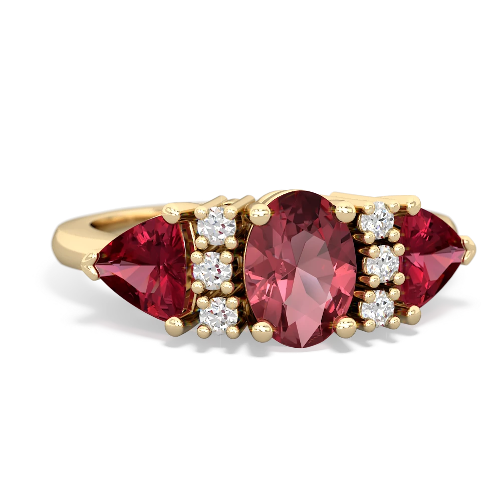 Pink Tourmaline Antique Style Three Stone 14K Yellow Gold ring R2186