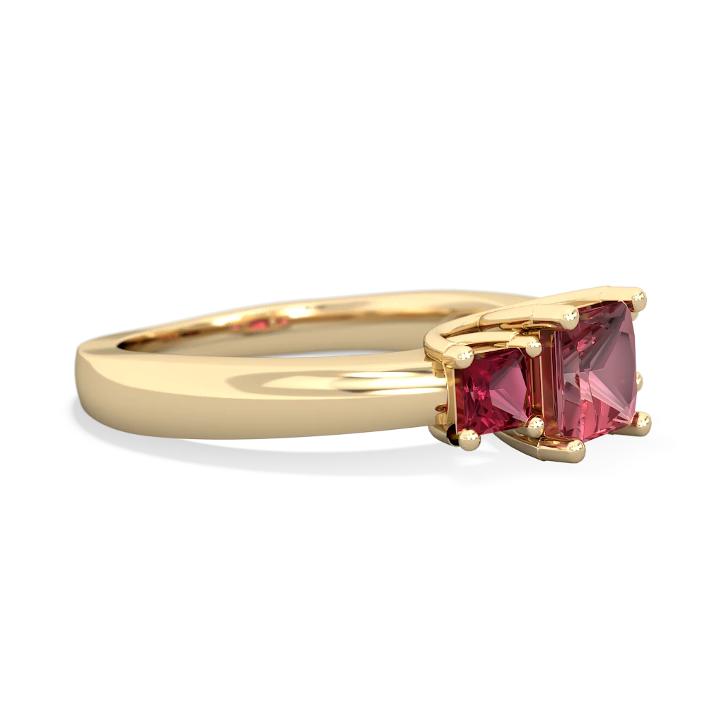 Pink Tourmaline Three Stone Trellis 14K Yellow Gold ring R4015