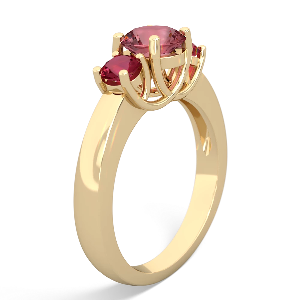 Pink Tourmaline Three Stone Round Trellis 14K Yellow Gold ring R4018