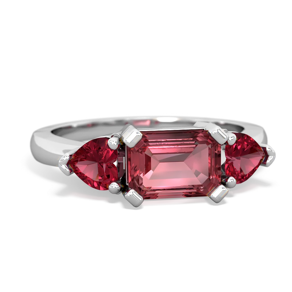 Pink Tourmaline Three Stone 14K White Gold ring R5235