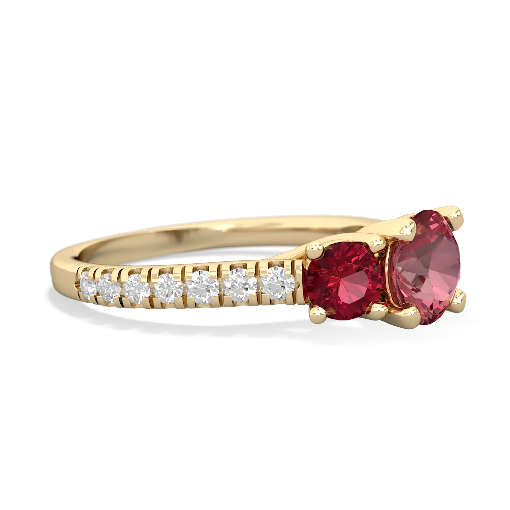 Pink Tourmaline Pave Trellis 14K Yellow Gold ring R5500