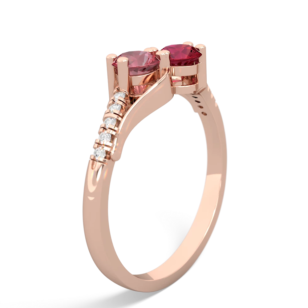 Pink Tourmaline Infinity Pave Two Stone 14K Rose Gold ring R5285