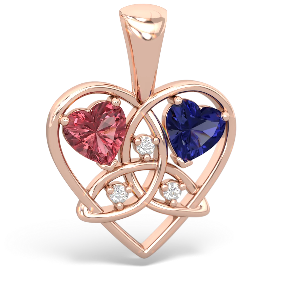 Diamond Pink Tourmaline Rose Gold Celtic Trinity Knot Heart Ring