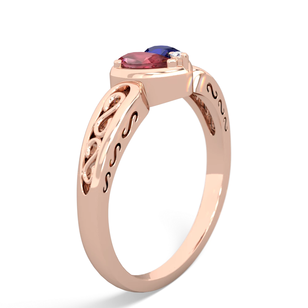 Pink Tourmaline Filligree 'One Heart' 14K Rose Gold ring R5070