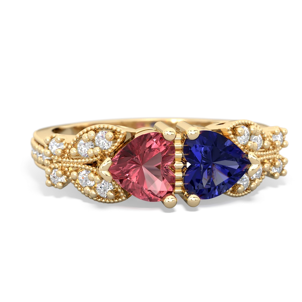 Pink Tourmaline Diamond Butterflies 14K Yellow Gold ring R5601