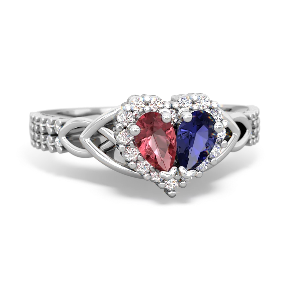 Pink Tourmaline Celtic Knot Two Hearts As One 14K White Gold ring R2644HRT