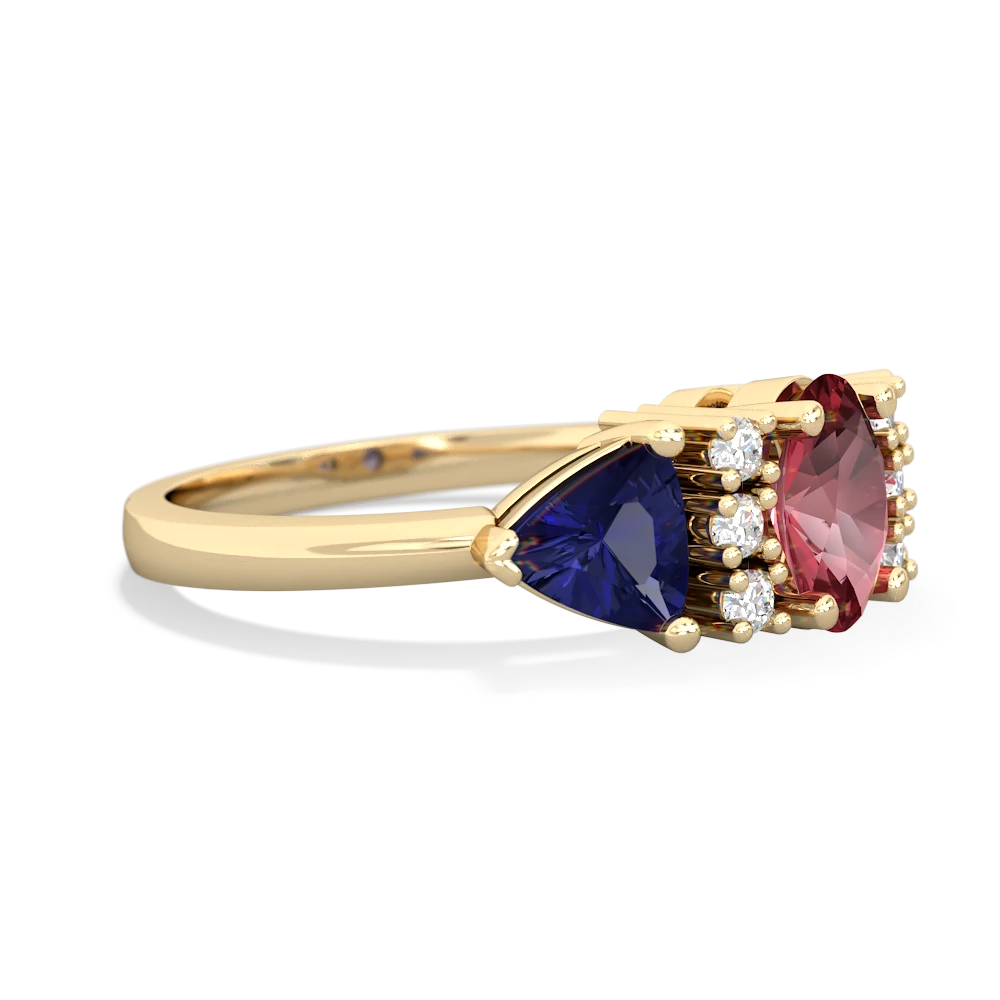 Pink Tourmaline Antique Style Three Stone 14K Yellow Gold ring R2186