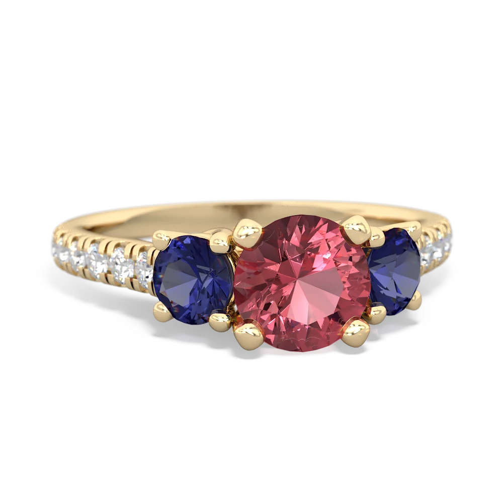 Pink Tourmaline Pave Trellis 14K Yellow Gold ring R5500