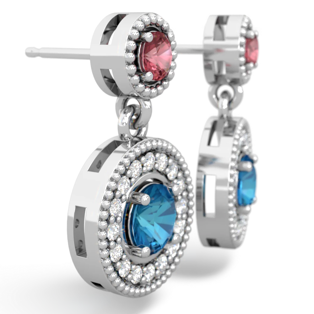 Pink Tourmaline Halo Dangle 14K White Gold earrings E5319