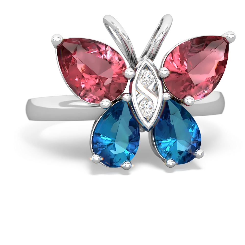 Pink Tourmaline Butterfly 14K White Gold ring R2215