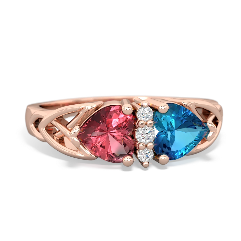 Pink Tourmaline Celtic Knot Double Heart 14K Rose Gold ring R5040