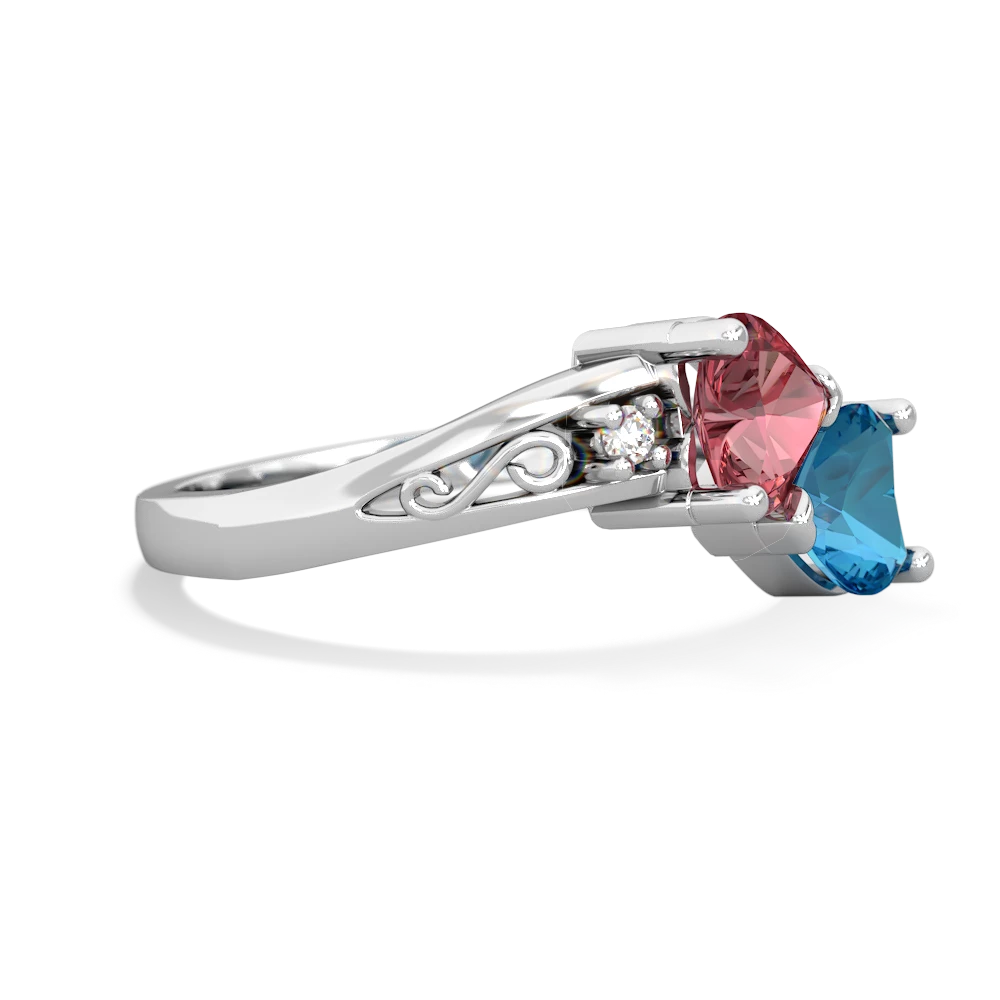 Pink Tourmaline Snuggling Hearts 14K White Gold ring R2178