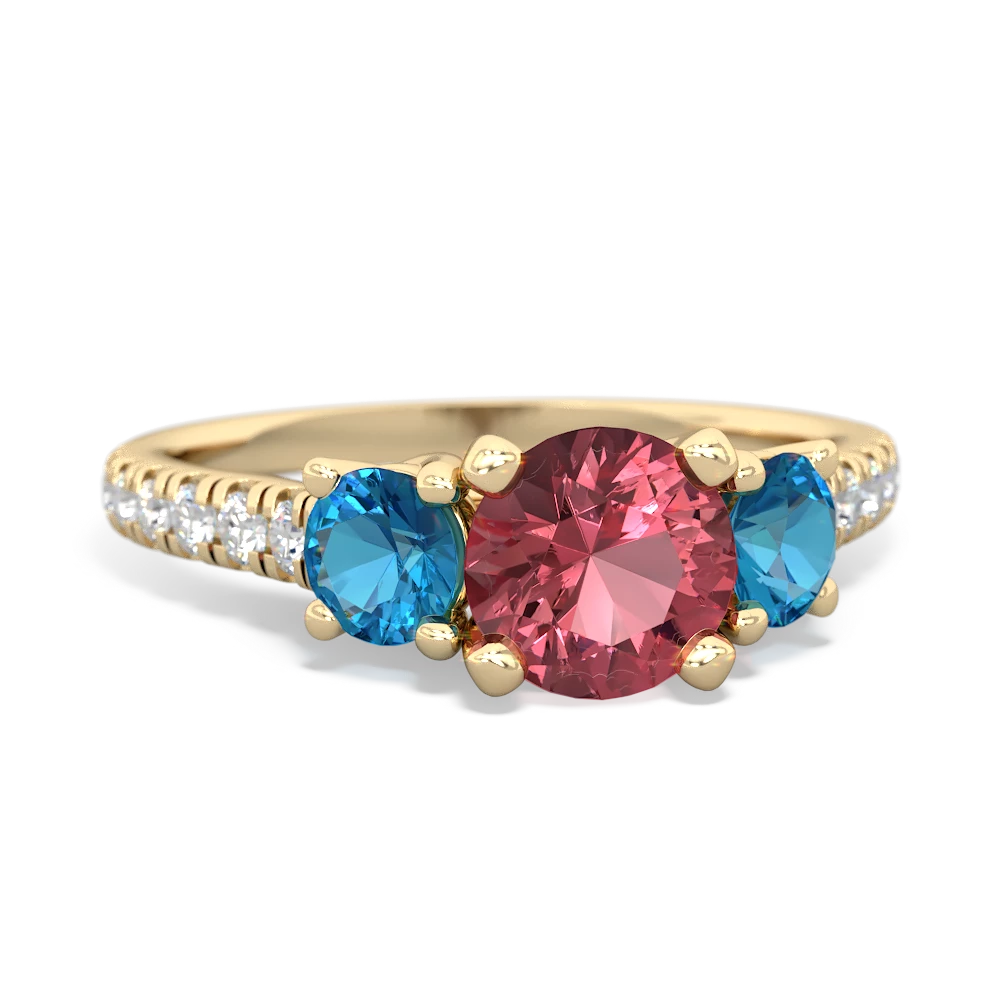 Pink Tourmaline Pave Trellis 14K Yellow Gold ring R5500