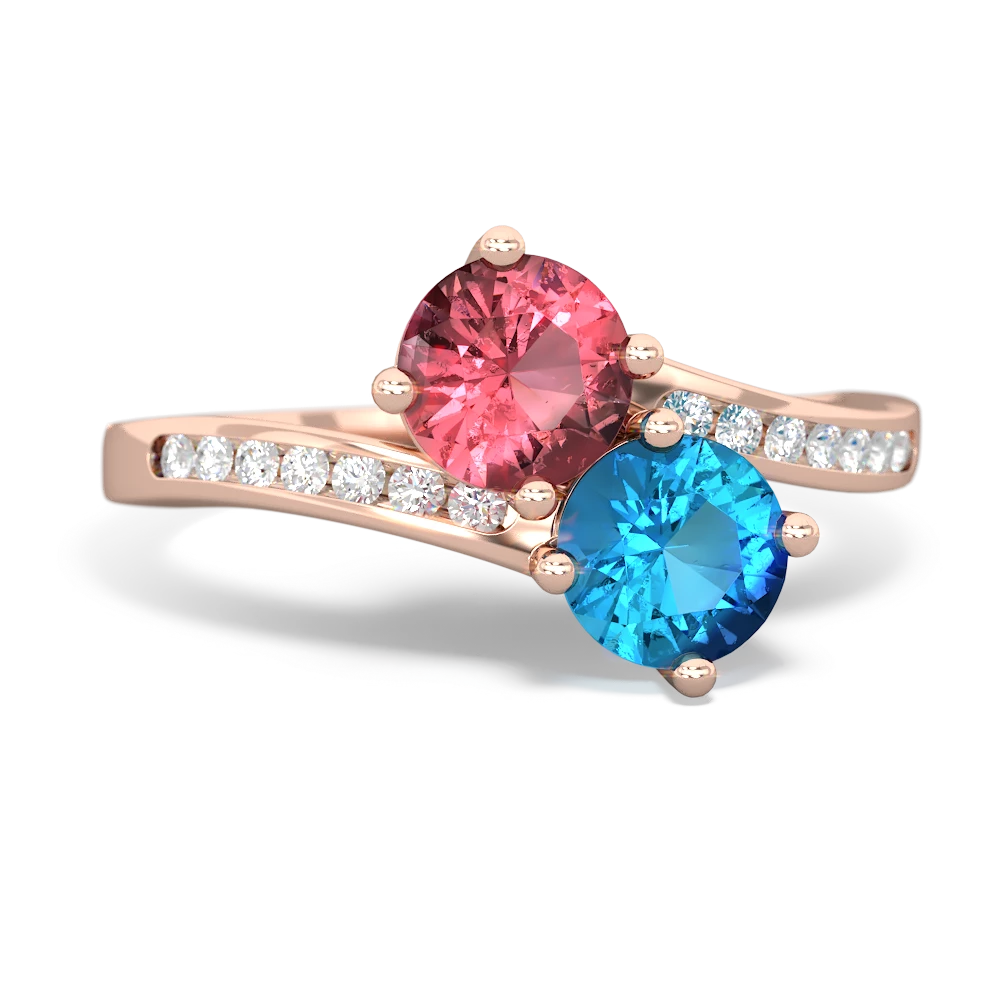 Pink Tourmaline Channel Set Two Stone 14K Rose Gold ring R5303