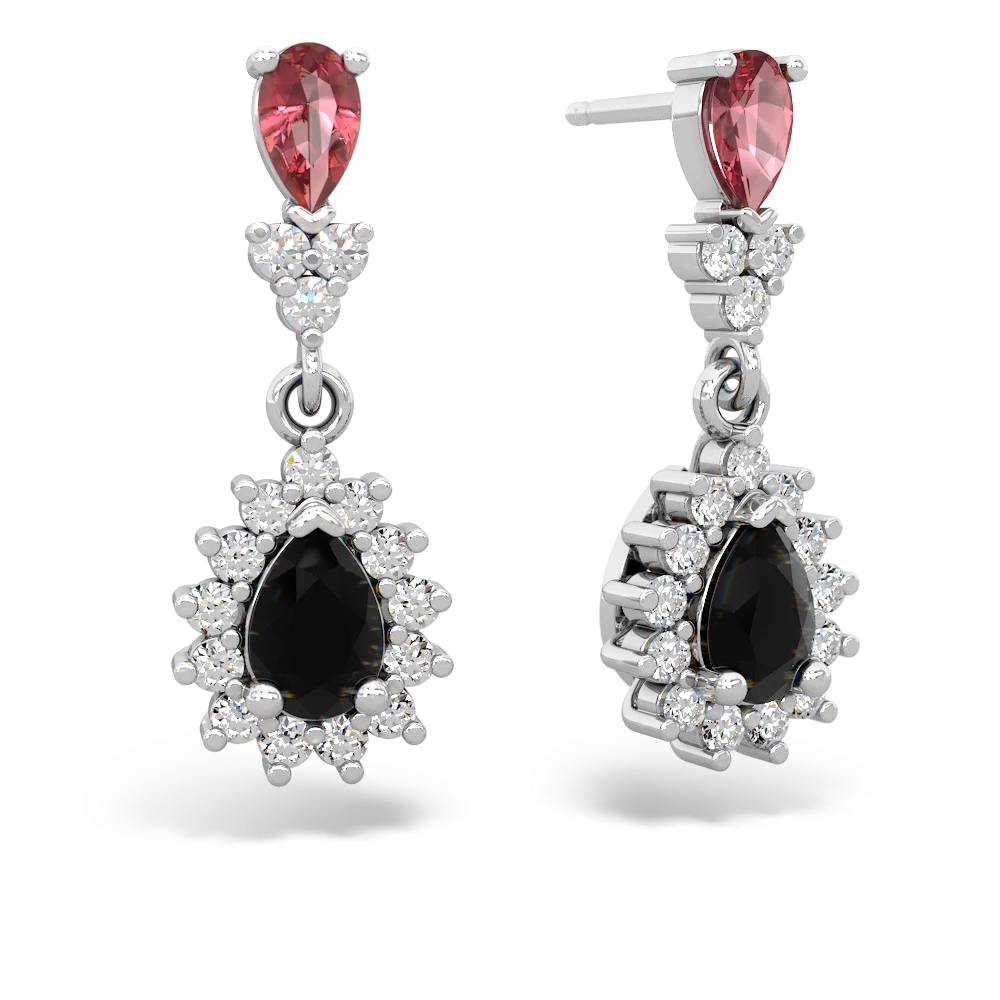 Pink Tourmaline Halo Pear Dangle 14K White Gold earrings E1882