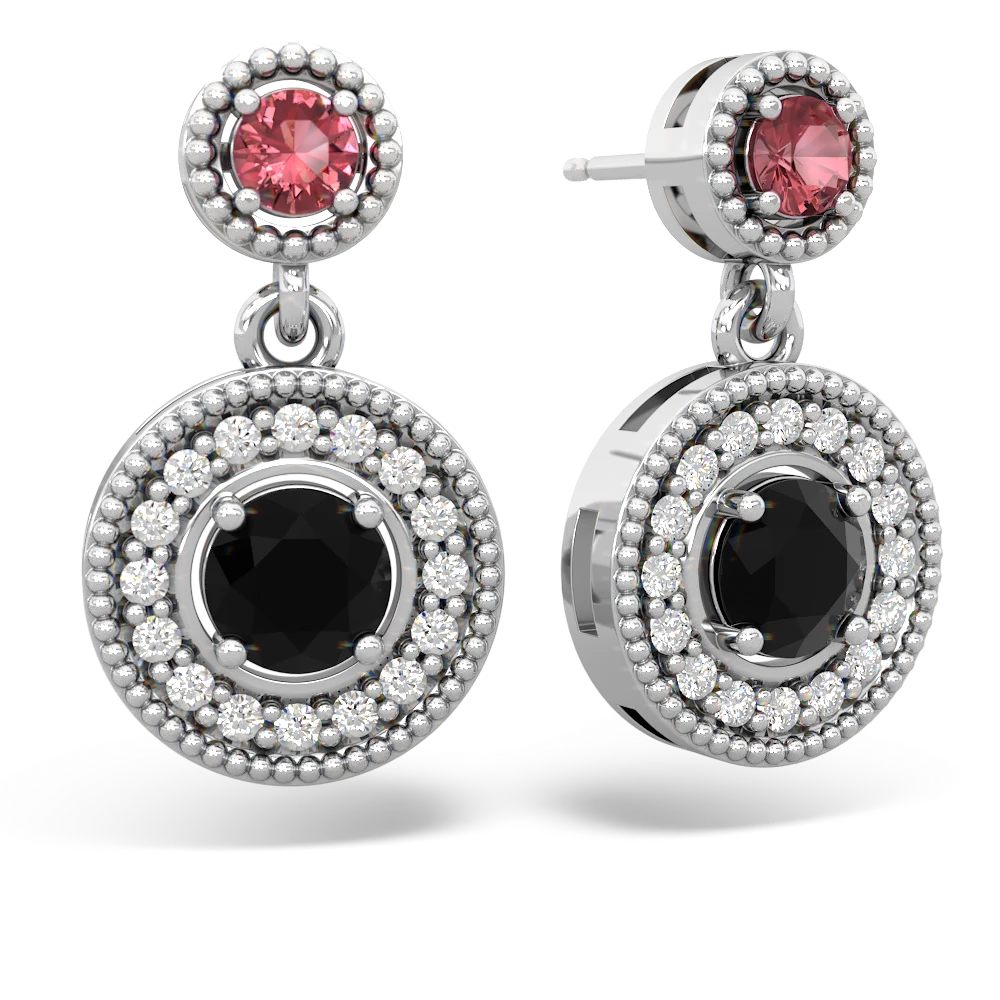 Pink Tourmaline Halo Dangle 14K White Gold earrings E5319