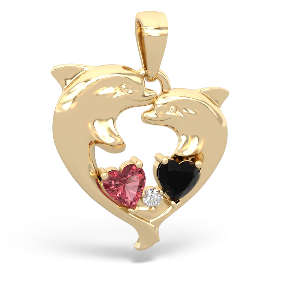 Pink Tourmaline Dolphin Heart 14K Yellow Gold pendant P5820