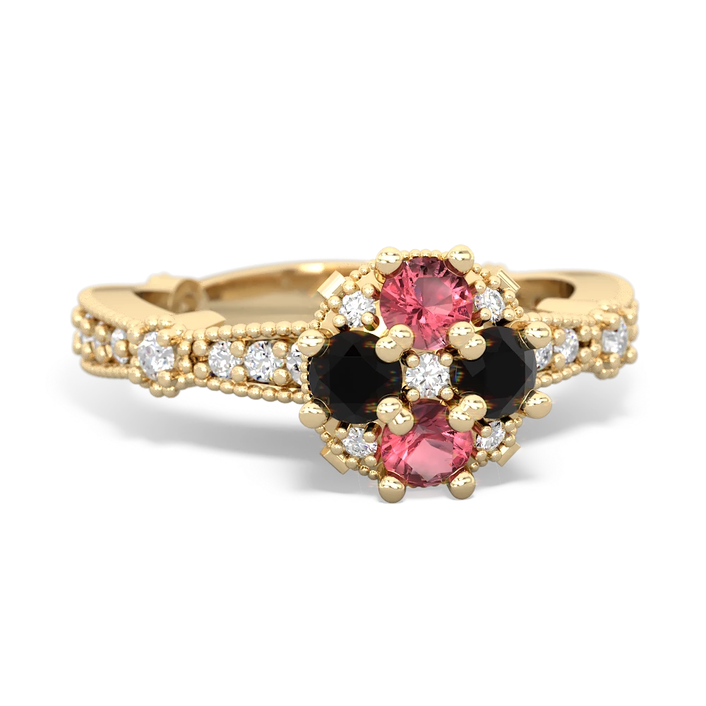 Pink Tourmaline Sparkling Tiara Cluster 14K Yellow Gold ring R26293RD