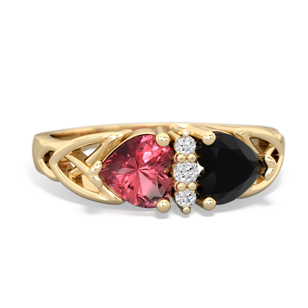 Pink Tourmaline Celtic Knot Double Heart 14K Yellow Gold ring R5040