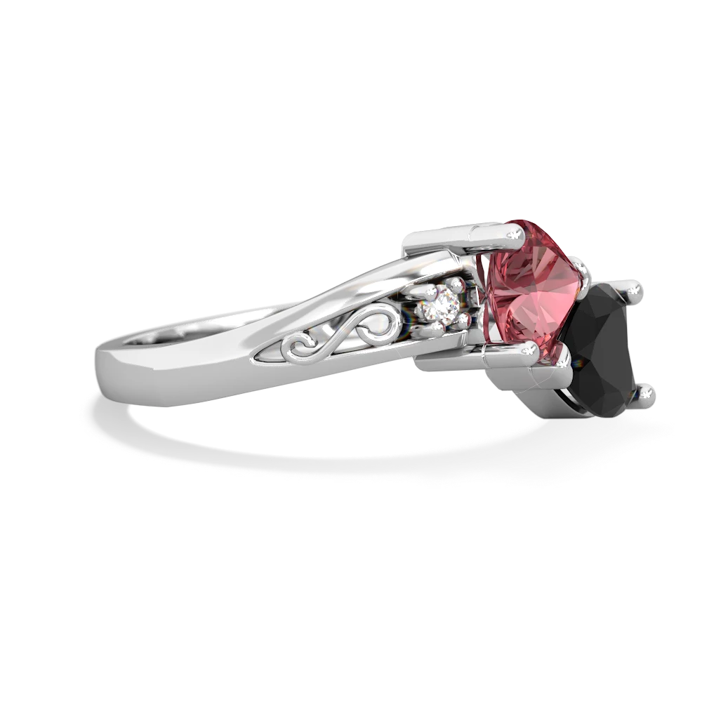 Pink Tourmaline Snuggling Hearts 14K White Gold ring R2178