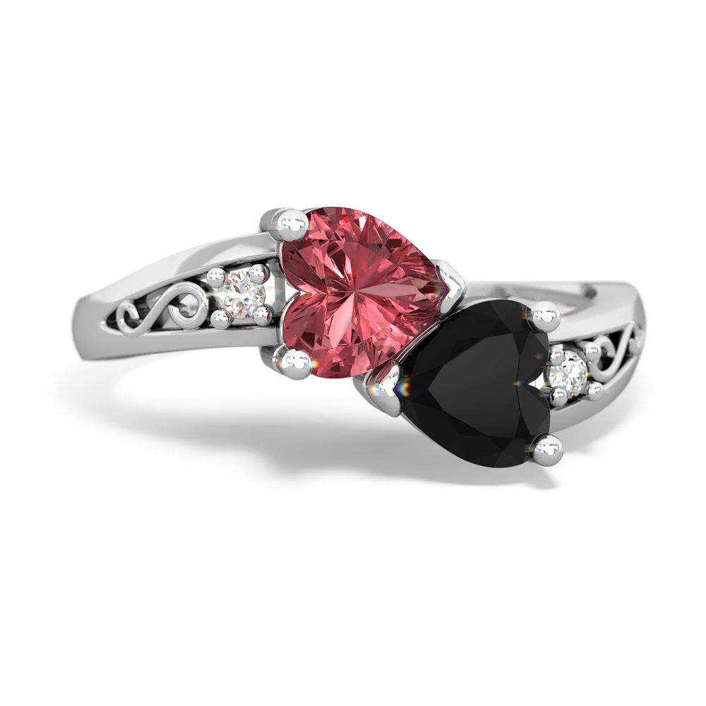 Pink Tourmaline Snuggling Hearts 14K White Gold ring R2178