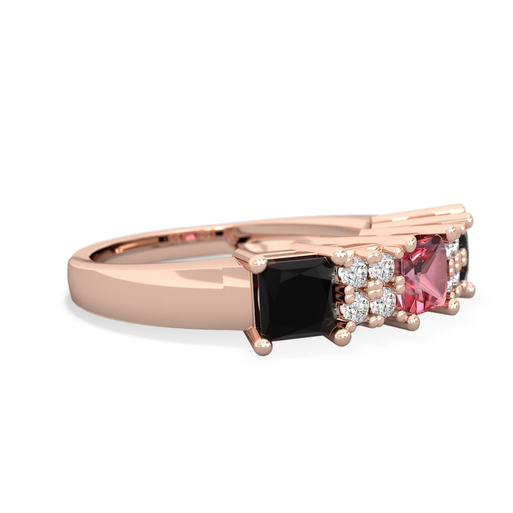 Pink Tourmaline Three Stone Diamond Cluster 14K Rose Gold ring R2592