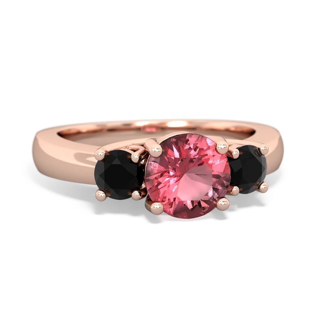 Pink Tourmaline Three Stone Round Trellis 14K Rose Gold ring R4018