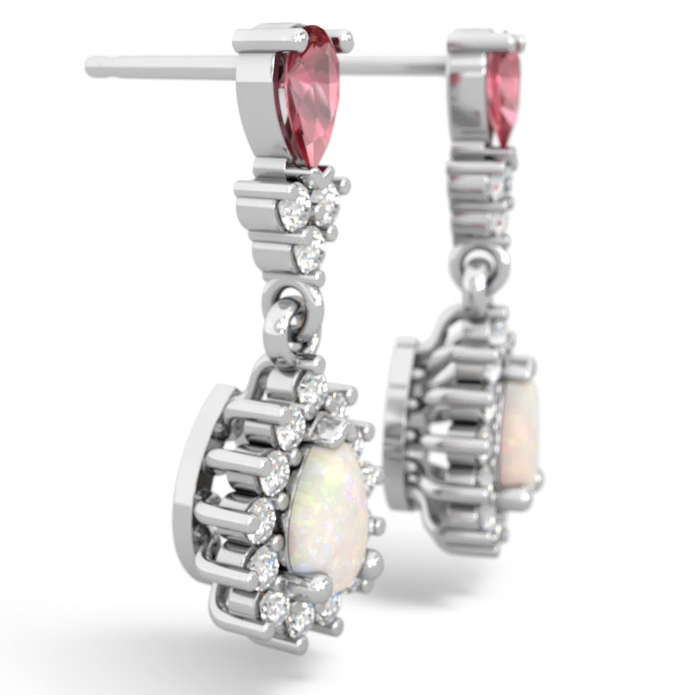 Pink Tourmaline Halo Pear Dangle 14K White Gold earrings E1882