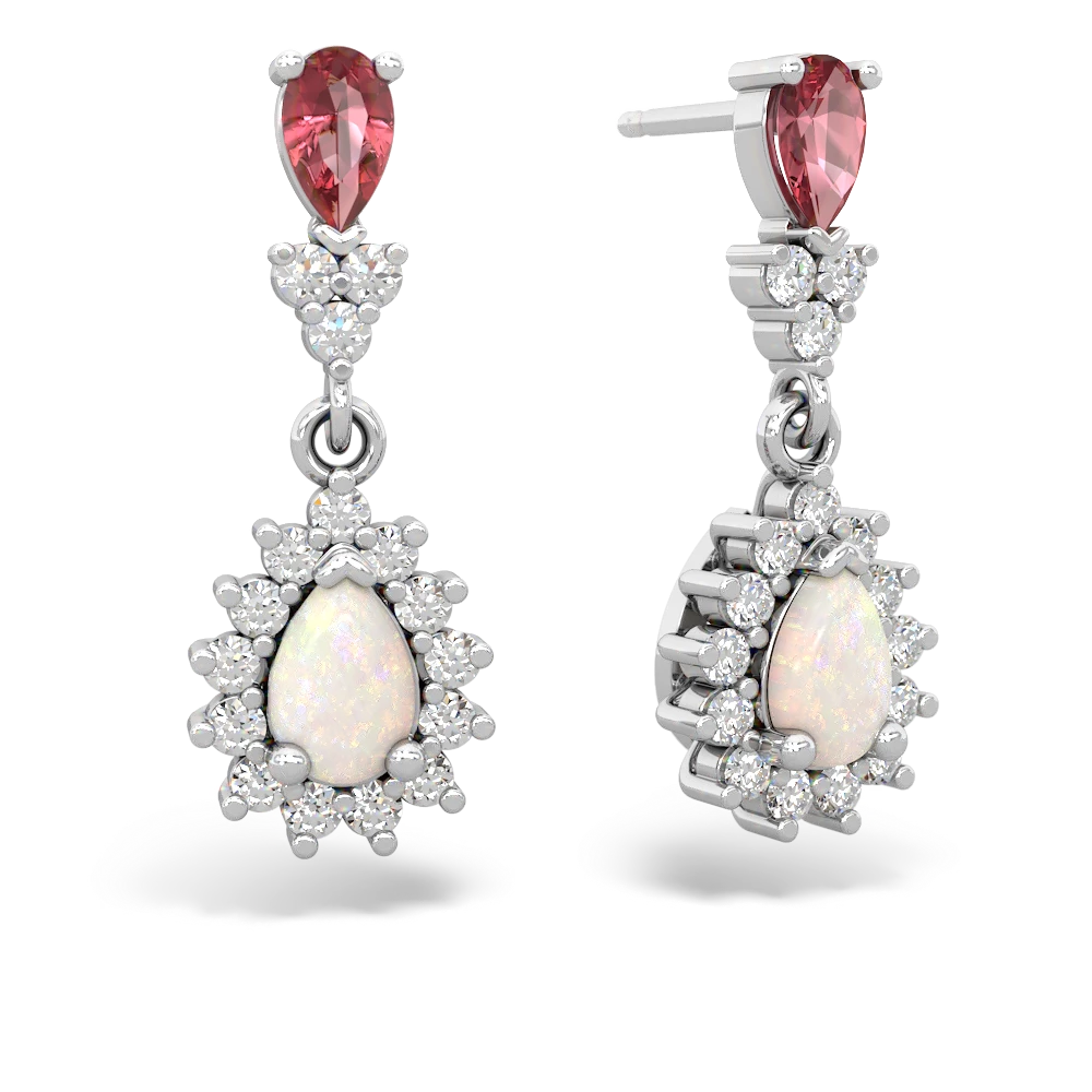 Pink Tourmaline Halo Pear Dangle 14K White Gold earrings E1882