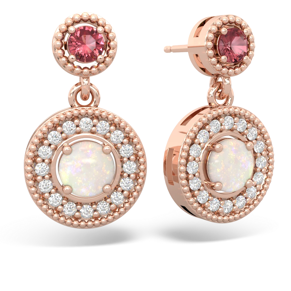 Pink Tourmaline Halo Dangle 14K Rose Gold earrings E5319