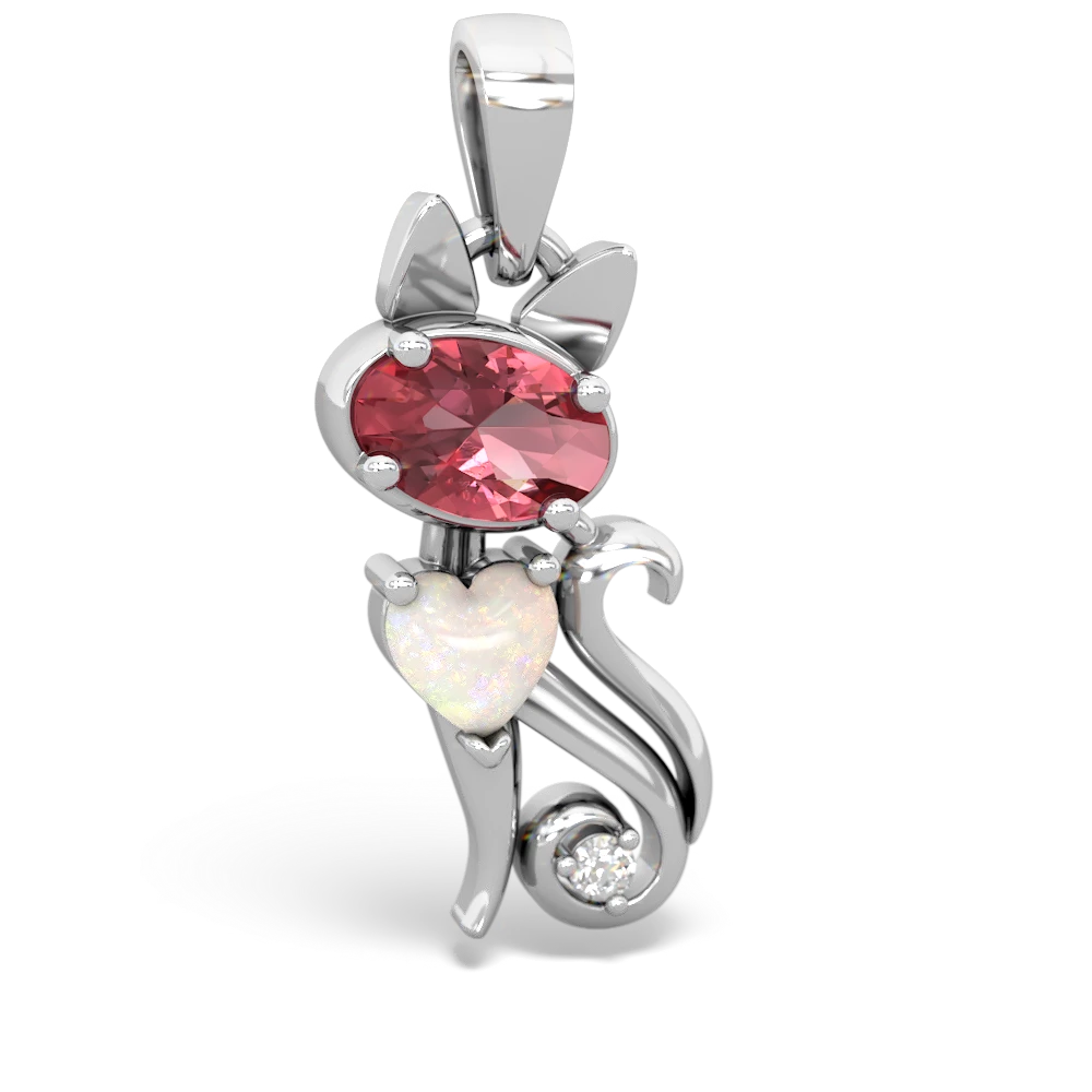 Pink Tourmaline Kitten 14K White Gold pendant P5780