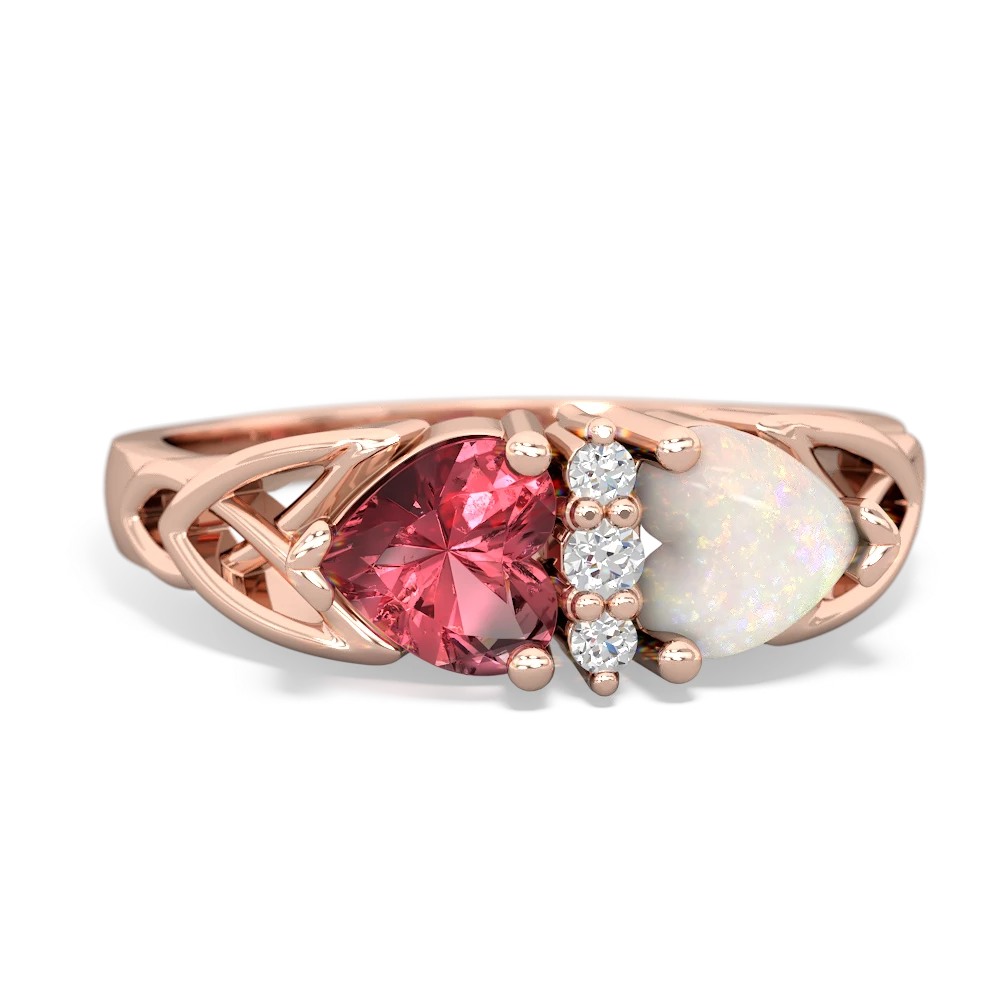 Pink Tourmaline Celtic Knot Double Heart 14K Rose Gold ring R5040