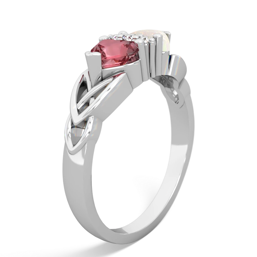 Pink Tourmaline Celtic Knot Double Heart 14K White Gold ring R5040