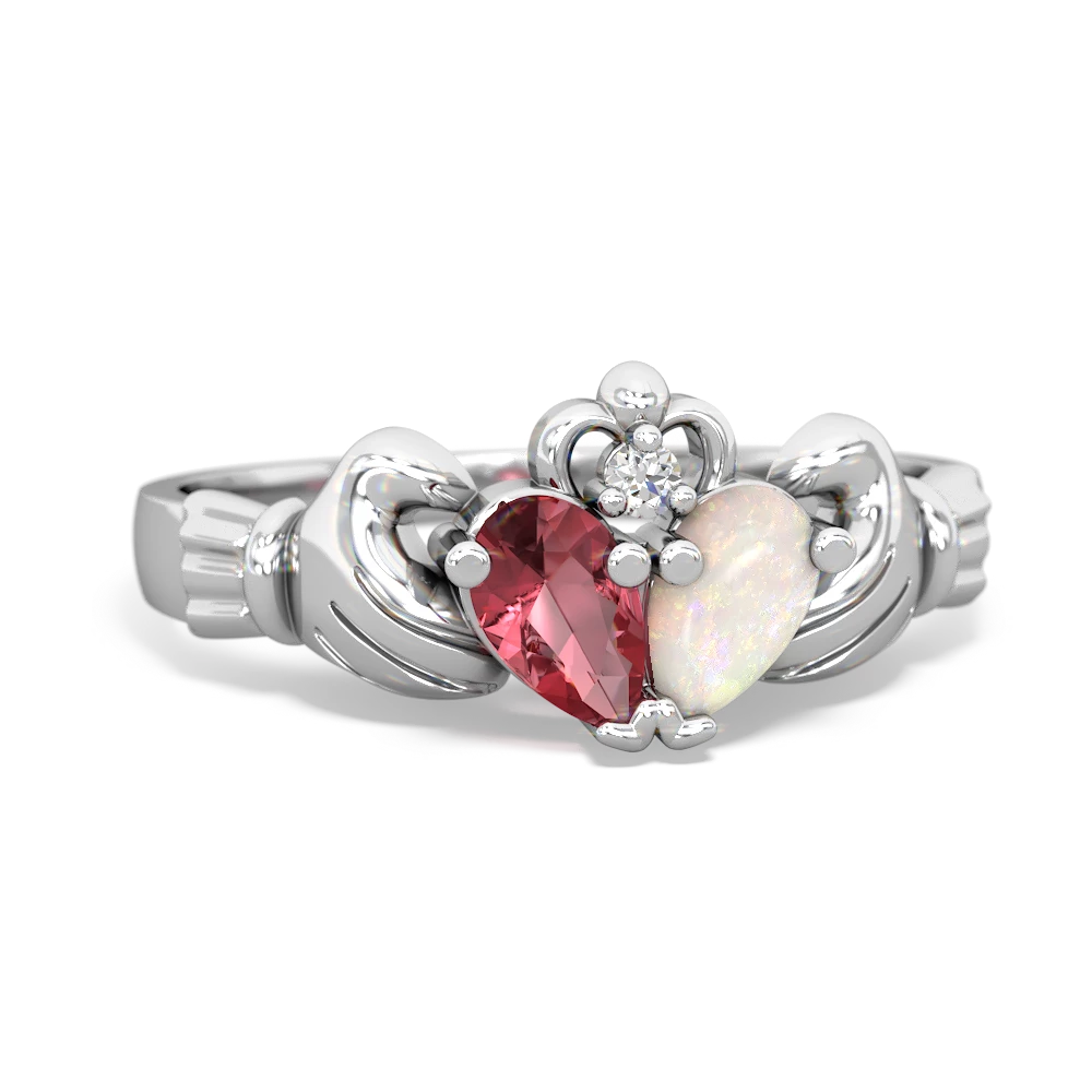 Pink Tourmaline 'Our Heart' Claddagh 14K White Gold ring R2388