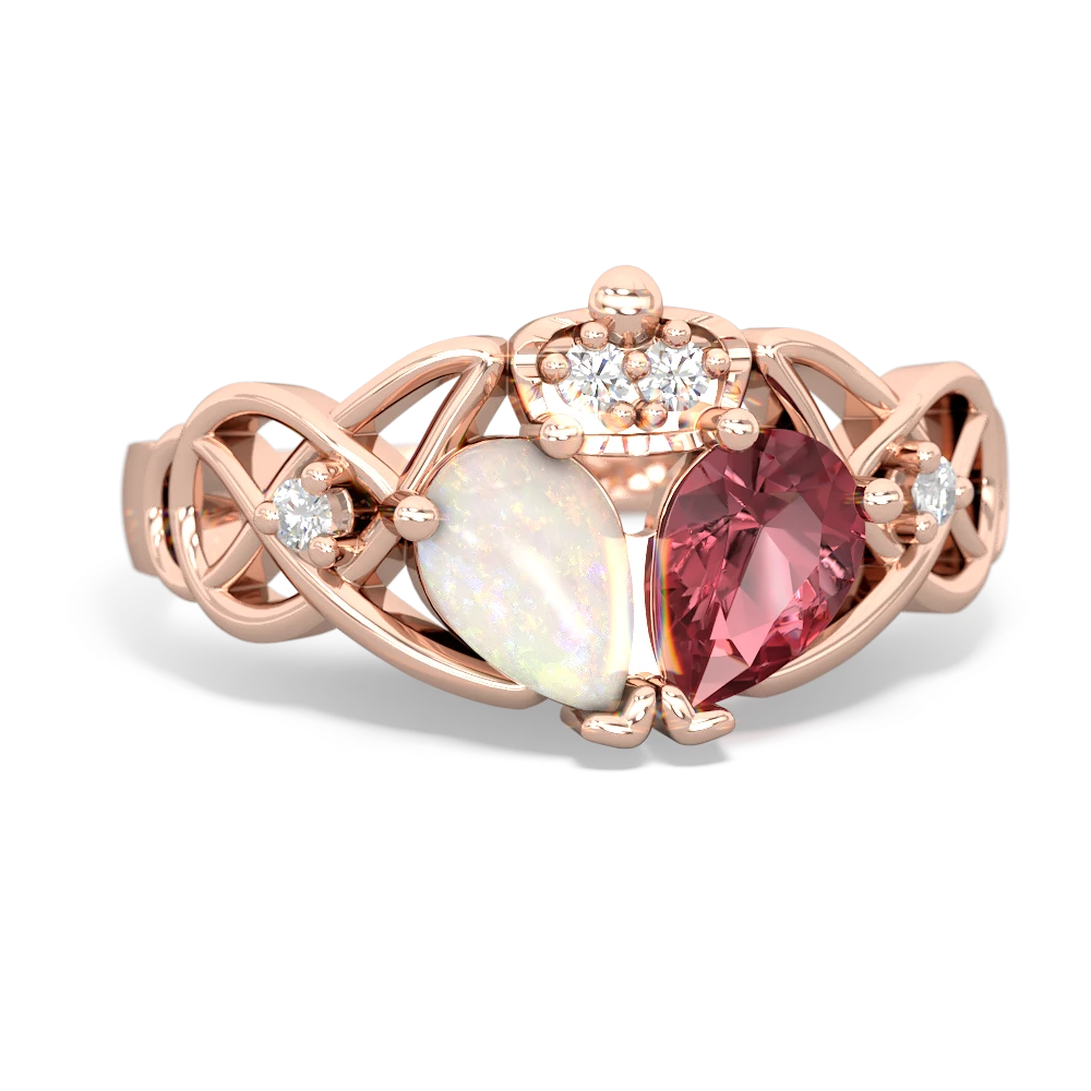 Pink Tourmaline 'One Heart' Celtic Knot Claddagh 14K Rose Gold ring R5322