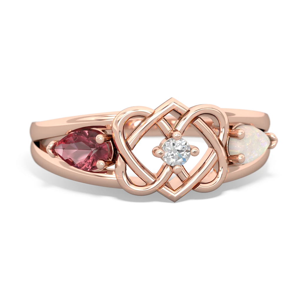 Pink Tourmaline Hearts Intertwined 14K Rose Gold ring R5880