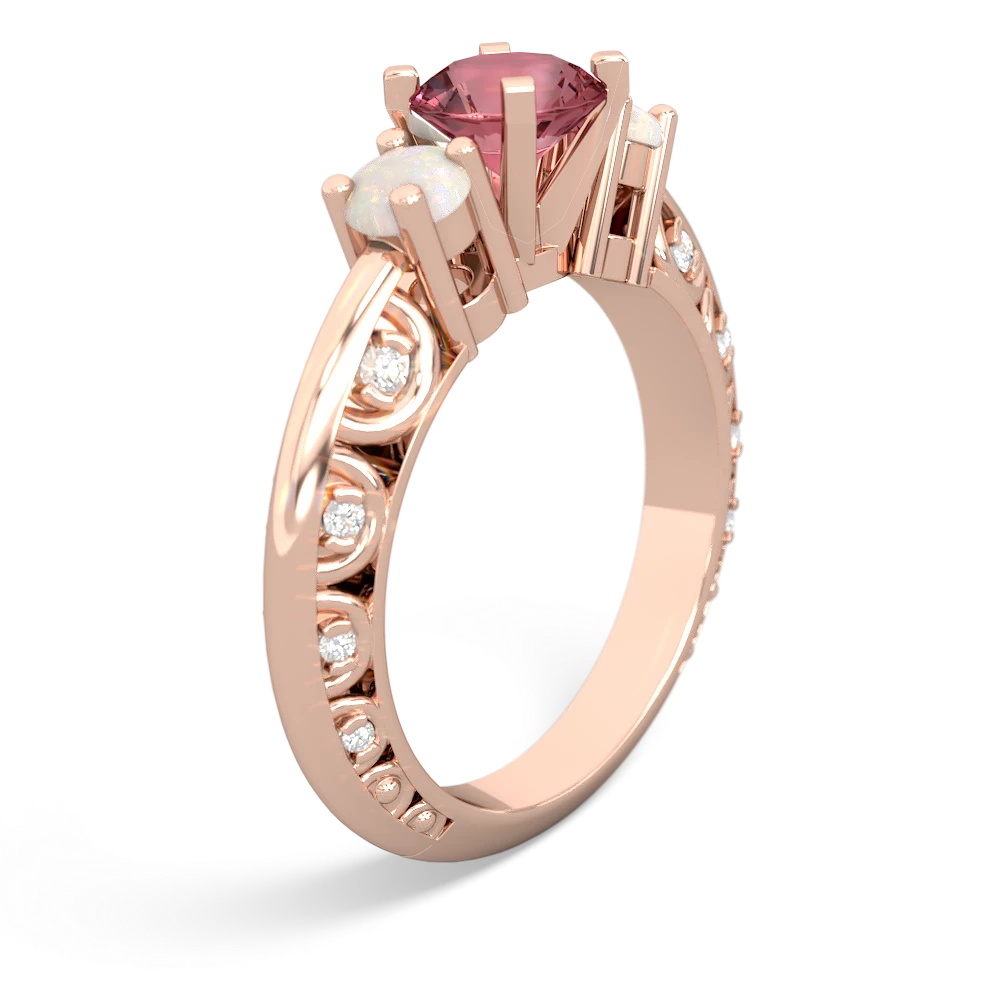 Pink Tourmaline Art Deco Eternal Embrace Engagement 14K Rose Gold ring C2003