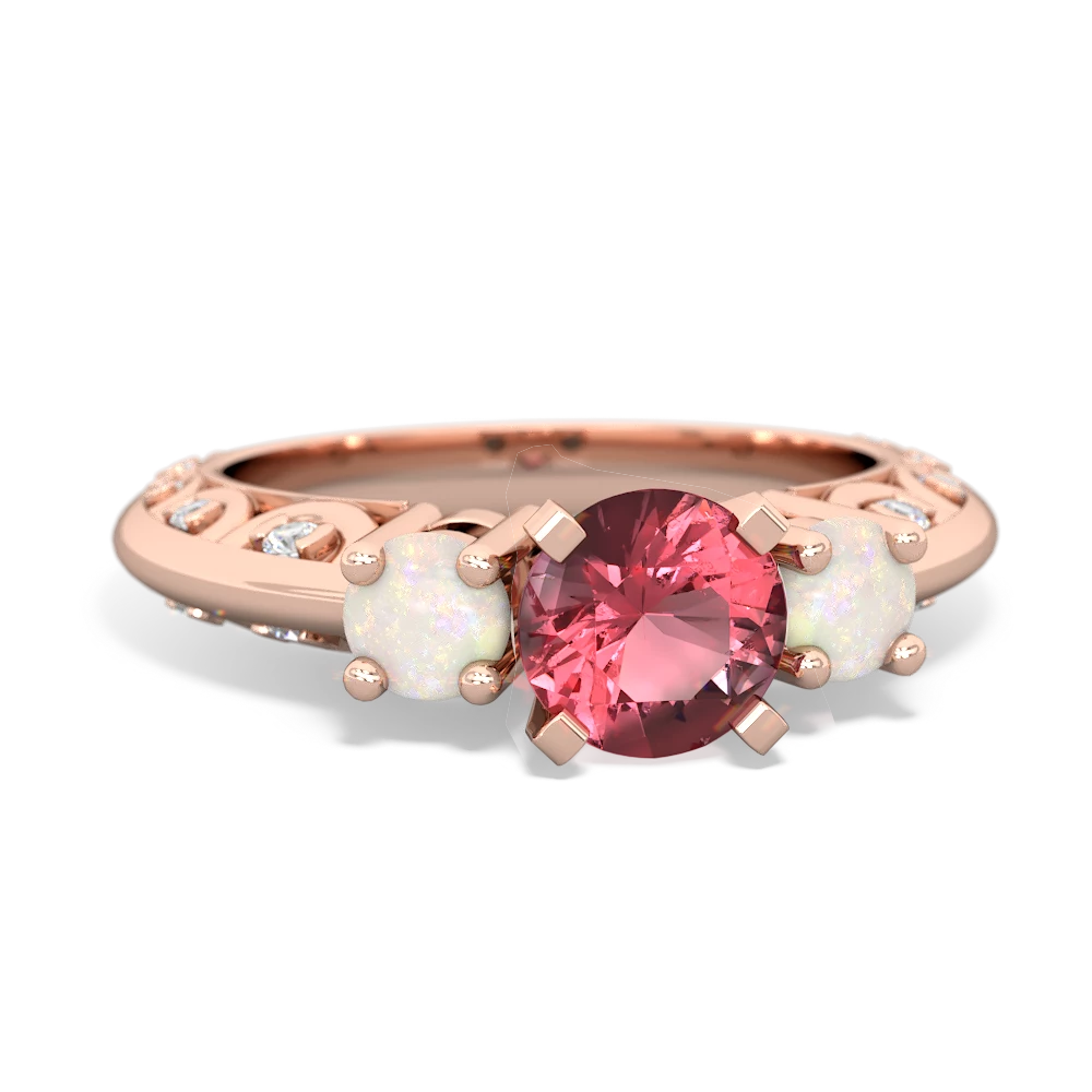 Pink Tourmaline Art Deco Eternal Embrace Engagement 14K Rose Gold ring C2003