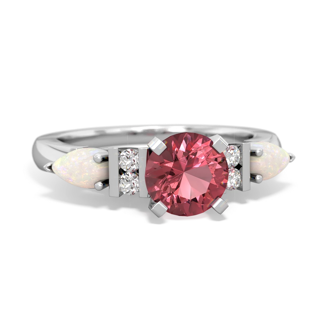 Pink Tourmaline 6Mm Round Eternal Embrace Engagement 14K White Gold ring R2005