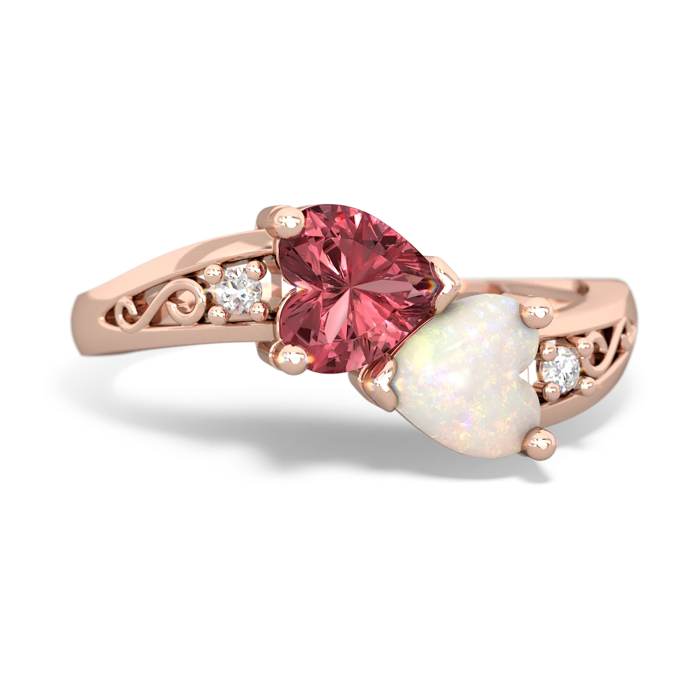 Pink Tourmaline Snuggling Hearts 14K Rose Gold ring R2178