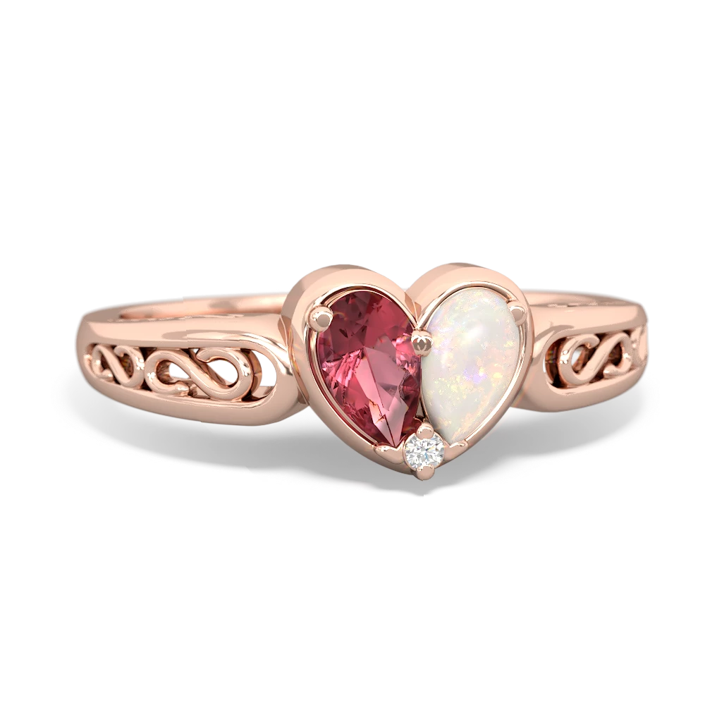 Pink Tourmaline Filligree 'One Heart' 14K Rose Gold ring R5070