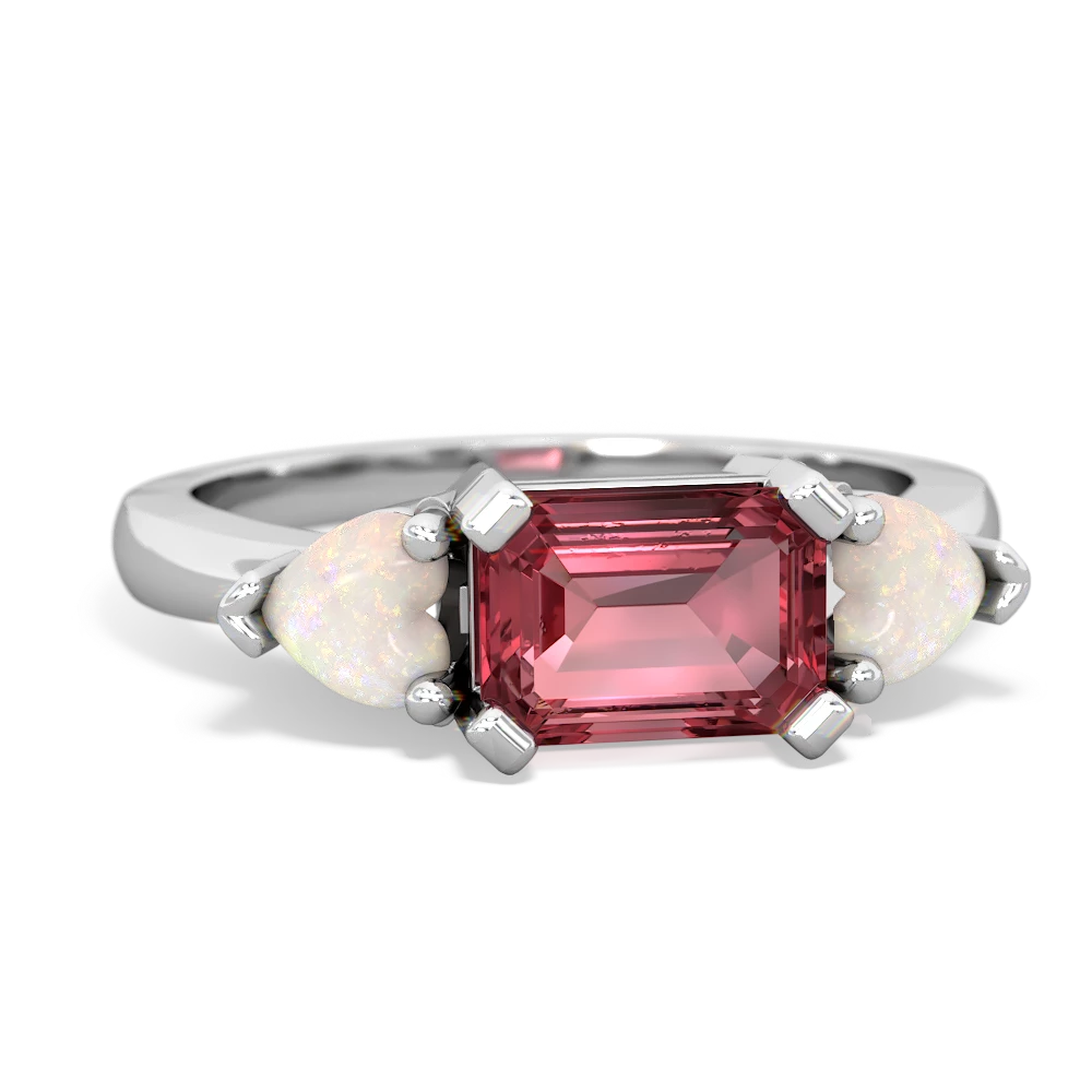 Pink Tourmaline Three Stone 14K White Gold ring R5235