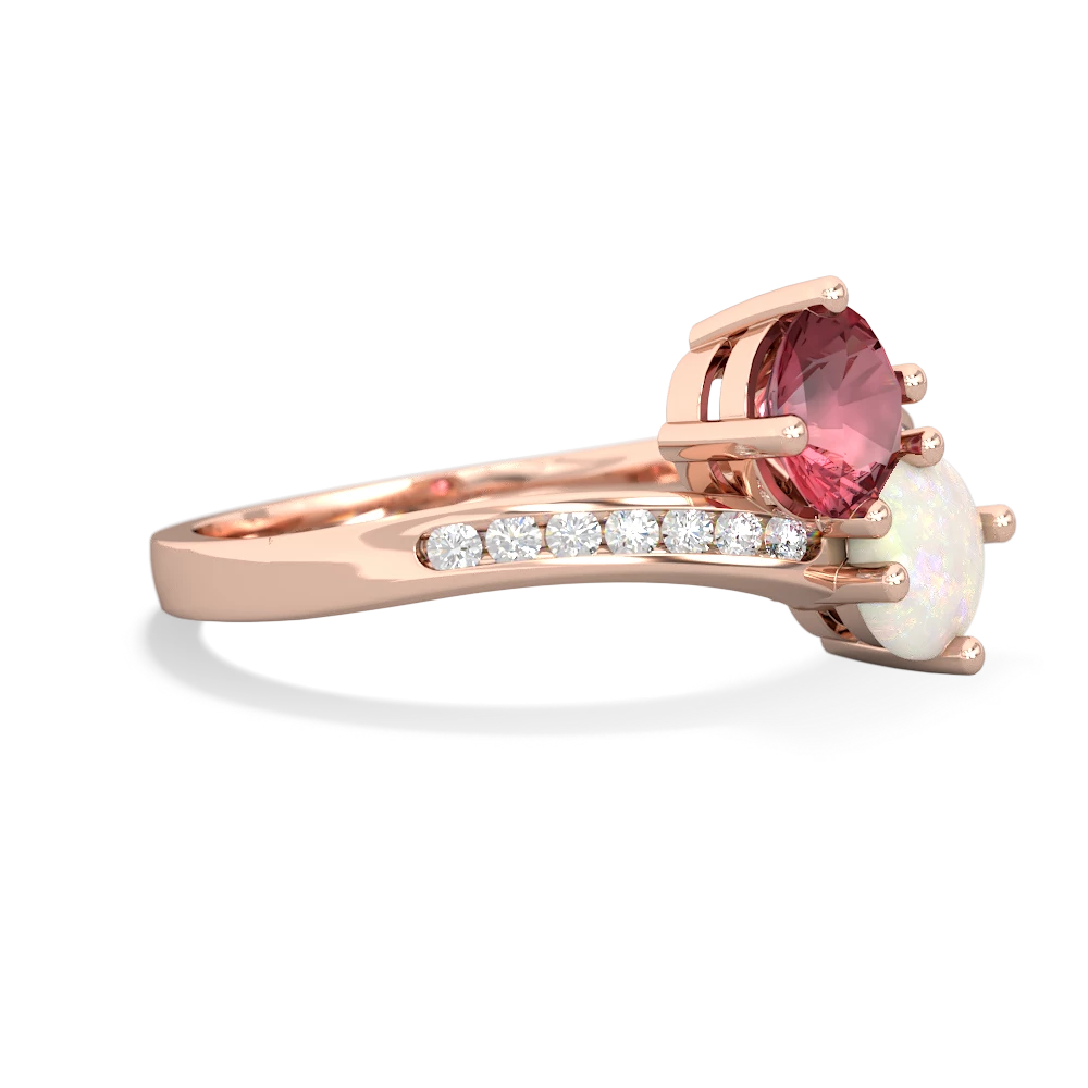 Pink Tourmaline Channel Set Two Stone 14K Rose Gold ring R5303