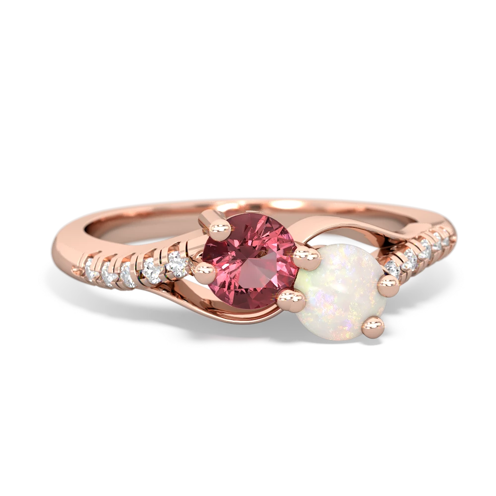 Pink Tourmaline Infinity Pave Two Stone 14K Rose Gold ring R5285