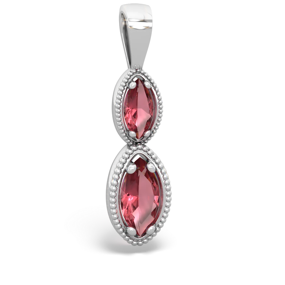 Pink Tourmaline Antique-Style Halo 14K White Gold pendant P5700