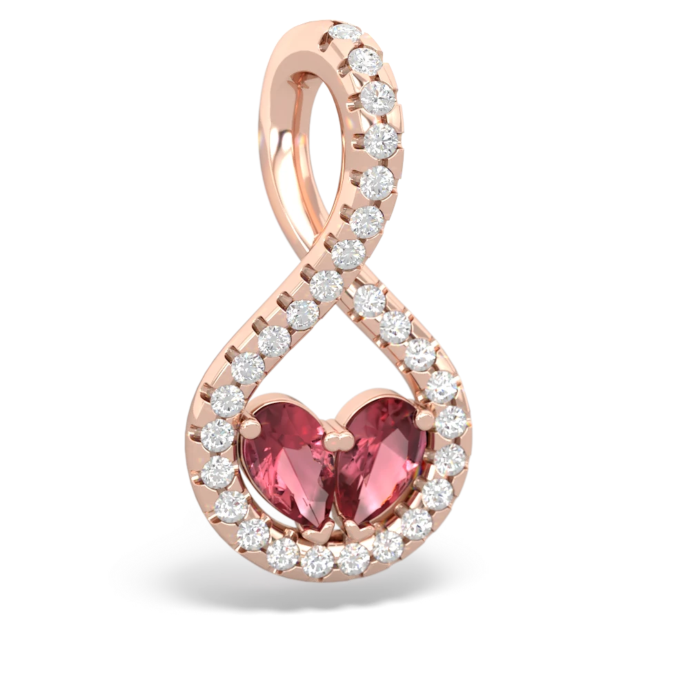 Pink Tourmaline Pave Twist 'One Heart' 14K Rose Gold pendant P5360