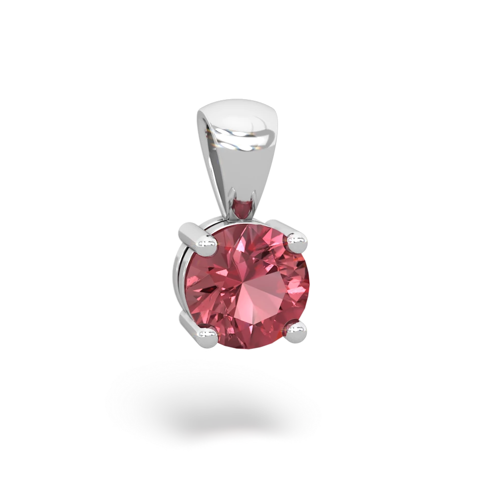 Pink Tourmaline 6Mm Round Solitaire 14K White Gold pendant P1786