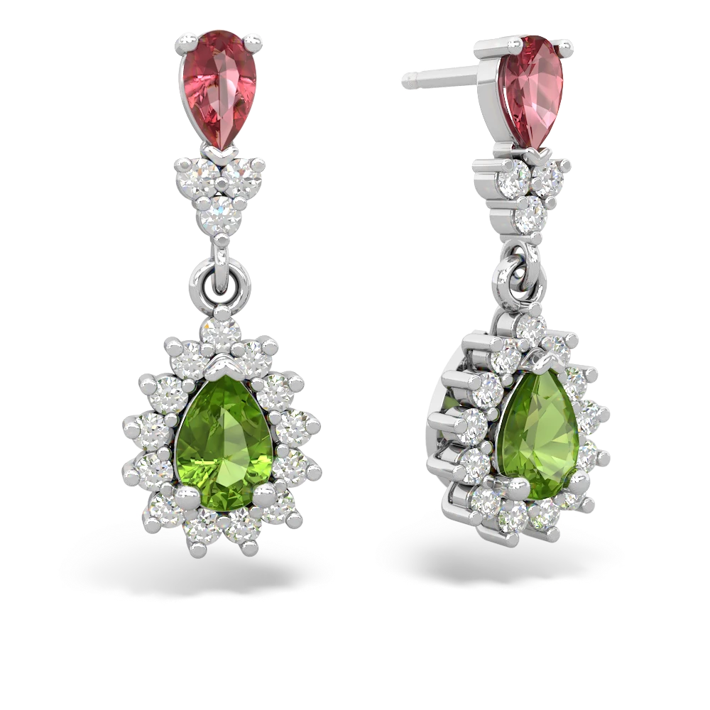 Pink Tourmaline Halo Pear Dangle 14K White Gold earrings E1882