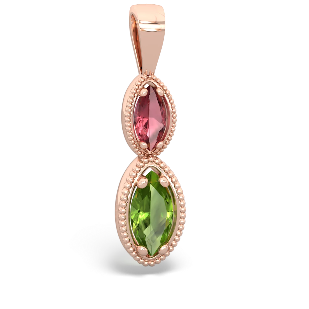 Pink Tourmaline Antique-Style Halo 14K Rose Gold pendant P5700